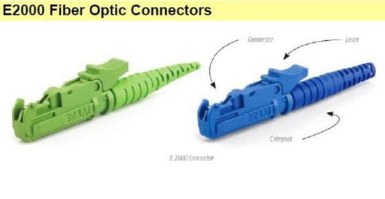 The E2000 fiber optic connector adopts a push-pull locking mechanism for easy installation and features integrated dust covers. The E2000 fiber optic connector adopts a push-pull locking mechanism for easy installation and features integrated dust covers.