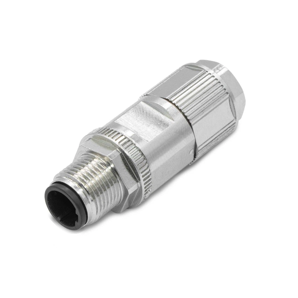 Waterproof Crimp Type Rugged D-code Shielded M12 Ethernet Connector Round Plug